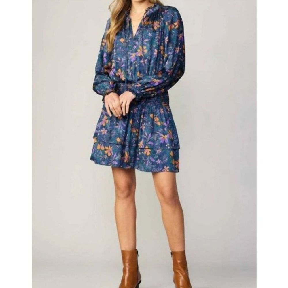NWT Anthropologie Current Air Floral Smocked Drop Waist Mini Dress Boho Sz M